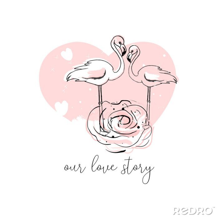 Sticker Illustration mit verliebten Flamingos