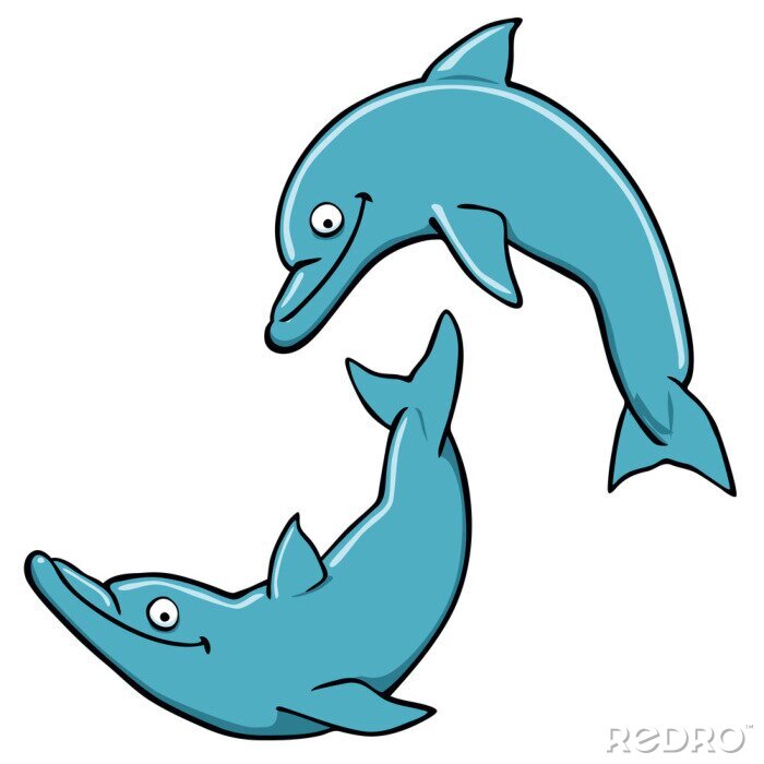 Sticker Illustration mit zwei springenden Delfinen