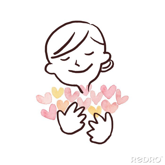 Sticker Illustration of a woman holding many hearts
