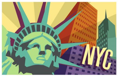 Sticker Illustration von New York City und die Freiheitsstatue