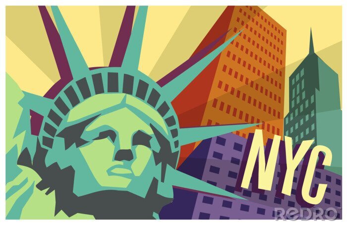 Sticker Illustration von New York City und die Freiheitsstatue