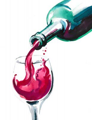 Sticker In ein Glas gegossener Erdbeerwein