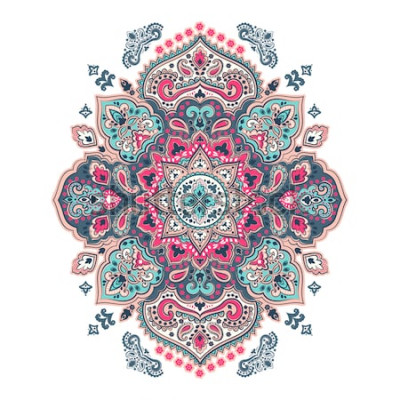 Sticker Indisches Blumen-Paisley-Medaillonmuster. Ethnische Mandala-Verzierung. Vektor Henna Tattoo-Stil. Kann für Textil, Grußkarte, Malbuch, Telefonkastendruck verwendet werden