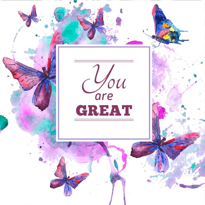 Sticker Inschriften mit Pastell-Schmetterlingen im Hintergrund