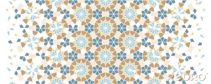 Sticker Islamic mosaic vector seamless pattern. Geometric halftone texture with color tile disintegration or breaking
