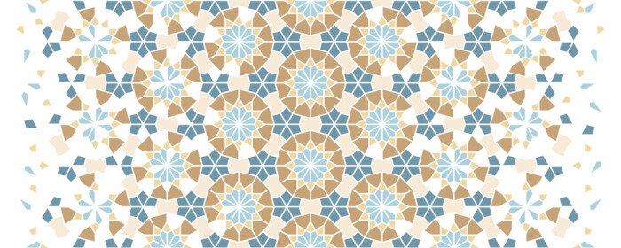 Sticker Islamic mosaic vector seamless pattern. Geometric halftone texture with color tile disintegration or breaking