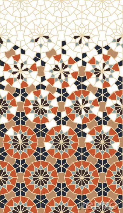 Sticker Islamic vector seamless pattern. Geometric halftone texture with color tile disintegration or breaking