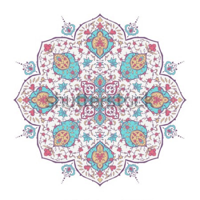 Sticker Islamisches Blumenmuster im viktorianischen Stil. Ornamental für Karte für Café, Geschäft, Druck, Fahne, Hochzeitseinladung, Bucheinband, Zertifikat. Merken Sie den Termin vor. Indien, arabischer türk