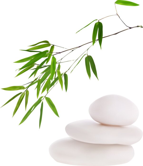 Sticker Isolated white stones and green bamboo illustration