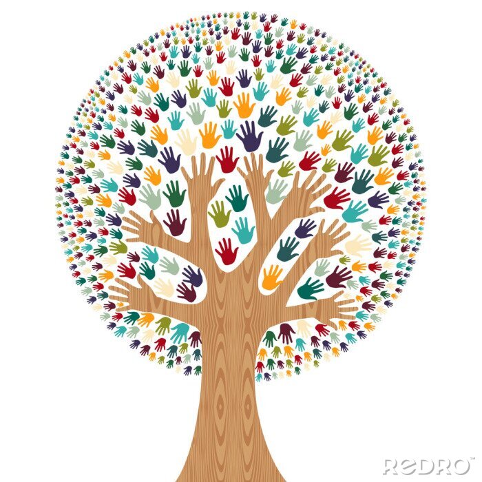 Sticker Isolierte Vielfalt Baum Hände