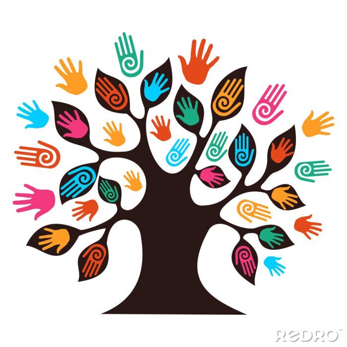 Sticker Isolierte Vielfalt Baum Hände