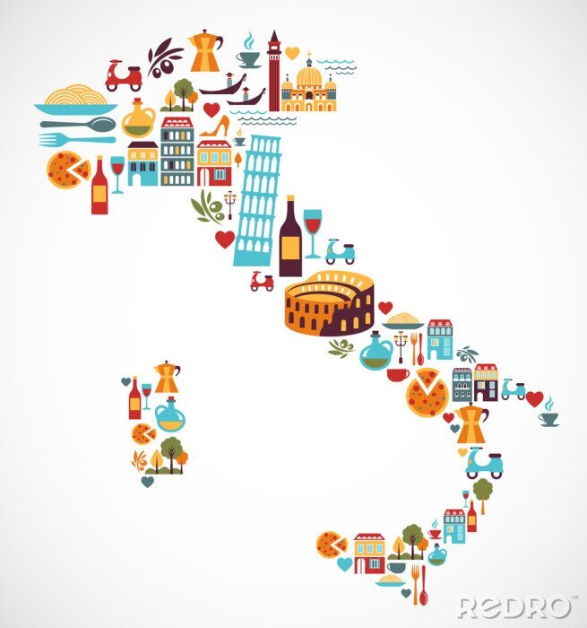 Sticker Italien-Karte mit Vektor-Icons