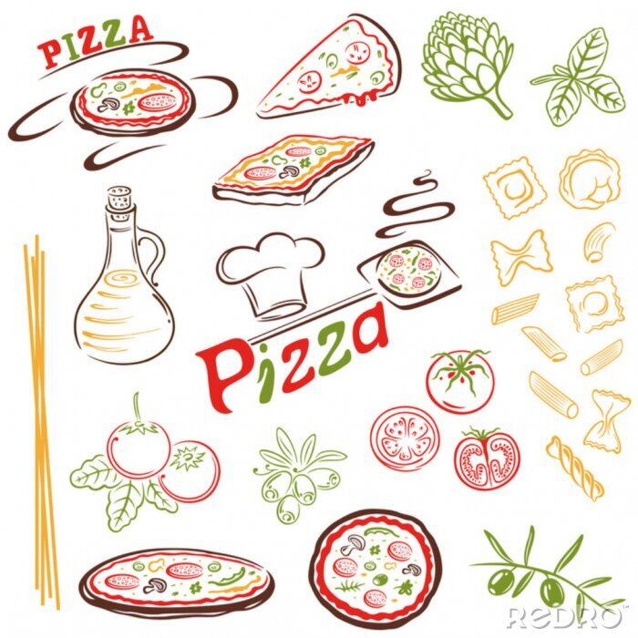 Sticker Italienische Pizza und Nudeln