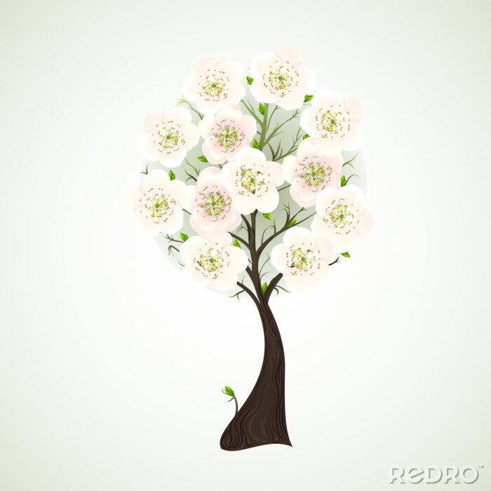 Sticker Jahreszeit blühenden Baum mit Licht Blumen