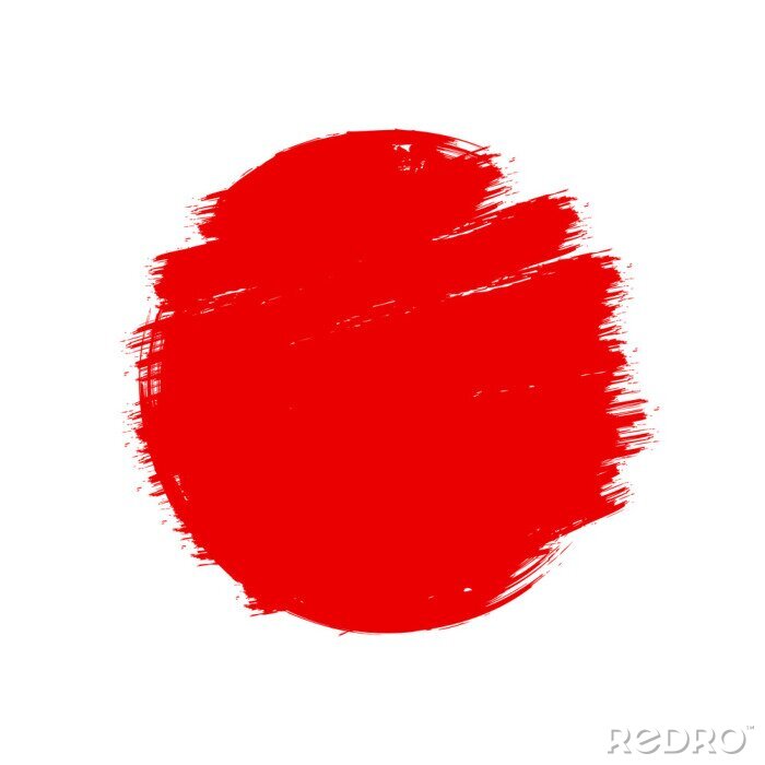 Sticker Japan Flagge asiatischen Stil rot Grunge Sonne Symbol isoliert auf weißem Hintergrund. Handgezeichnete Pinselstriche