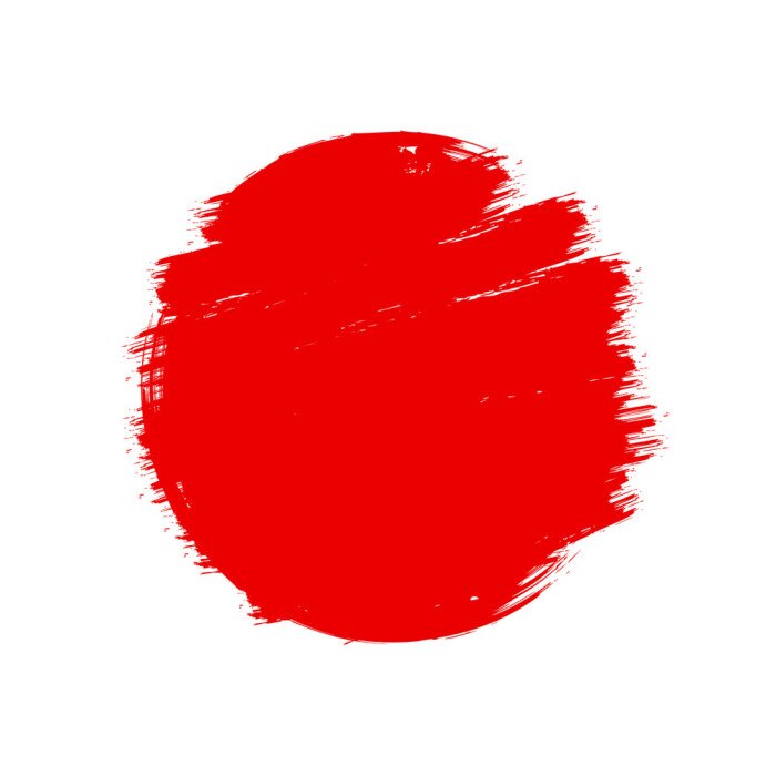 Sticker Japan Flagge asiatischen Stil rot Grunge Sonne Symbol isoliert auf weißem Hintergrund. Handgezeichnete Pinselstriche