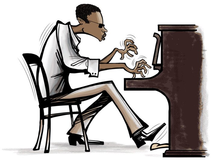 Sticker Jazz-Pianist beim Musizieren.