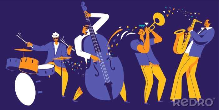 Sticker Jazzband Nuancen von Blau und Gelb