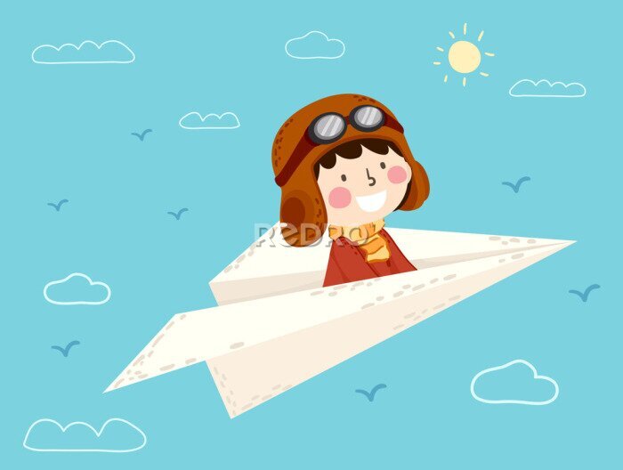 Sticker Junge im Papierflugzeug