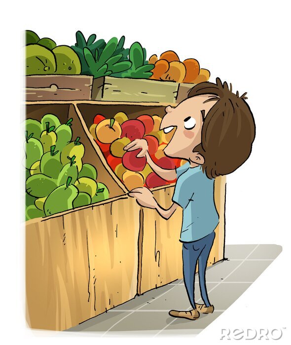 Sticker Junge kauft Gemüse auf dem Markt