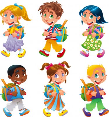 Sticker Jungen und Mädchen zur Schule gehen