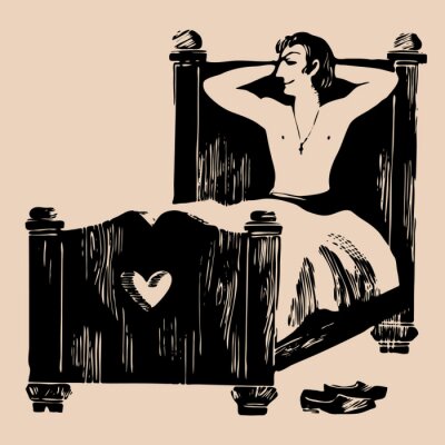 Sticker junger Mann im Bett Ätzen