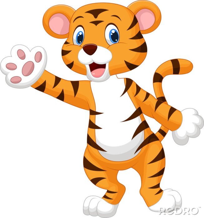 Sticker Junger Tiger mit blauen Augen und erhobener Pfote