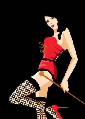 Sticker Kabaretttänzer in einem Rot. Retro-Vektor-Poster