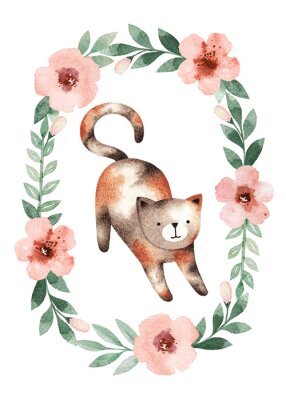 Sticker Kätzchen und ein Blumenkranz