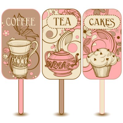 Sticker Kaffee, Tee und Kuchen Etiketten