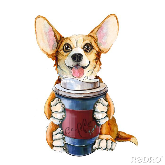 Sticker Kaffee zum Mitnehmen von einem Hund gehalten