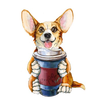 Sticker Kaffee zum Mitnehmen von einem Hund gehalten
