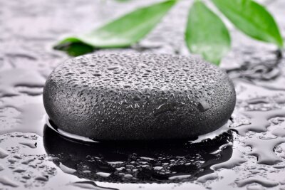 Sticker Kamień bazaltowy z w tle liściem