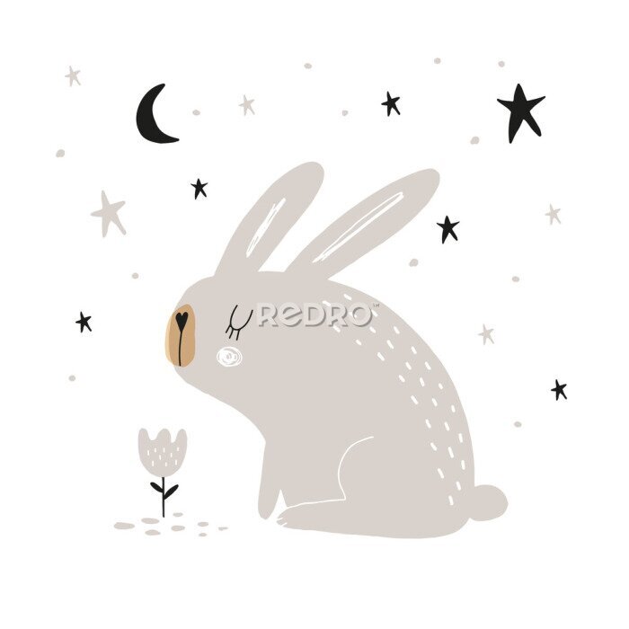 Sticker Kaninchen im skandinavischen Stil auf weißem Hintergrund