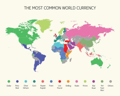 Karte der häufigsten Weltwährung