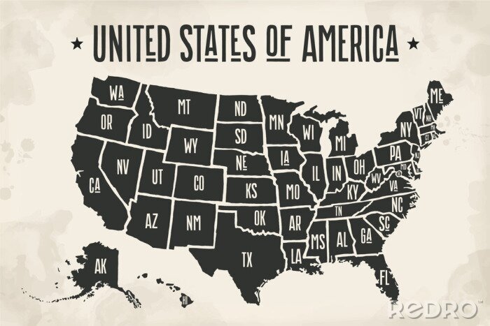 Sticker Karte der Vereinigten Staaten im Retro-Stil