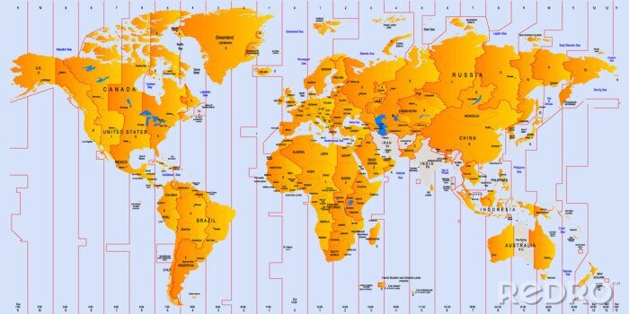 Sticker Karte mit Zeitzonen