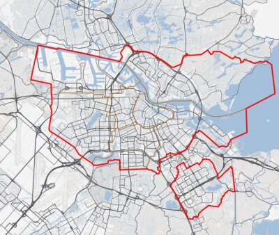 Sticker Karte von Amsterdam city. Niederlande Straßen