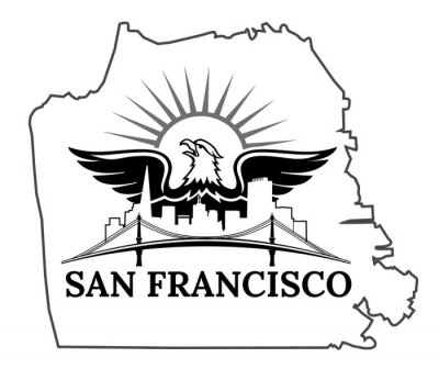 Sticker Karte von San Francisco. Kalifornien. San Francisco. USA. Oakland Bucht-Brücke. San Francisco-Oakland Bucht-Brücke. Geschäftsviertel