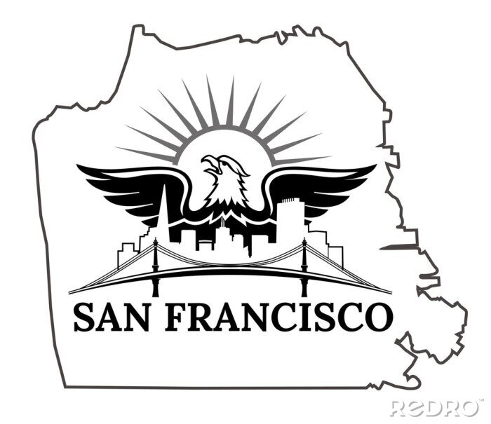 Sticker Karte von San Francisco. Kalifornien. San Francisco. USA. Oakland Bucht-Brücke. San Francisco-Oakland Bucht-Brücke. Geschäftsviertel