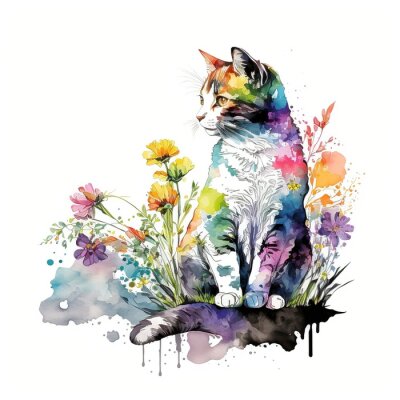 Sticker Katze auf der Wiese