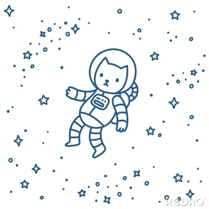 Sticker Katze für Kinder Kosmonaut minimalistische Grafik
