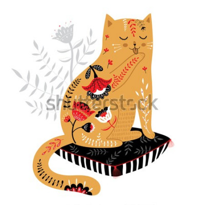 Sticker Katze für Kinder mit Fell mit Blumen bedeckt