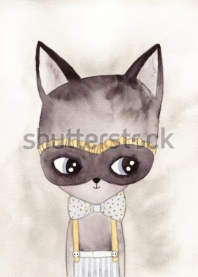 Sticker Katze für Kinder mit gepunkteter Fliege Aquarell