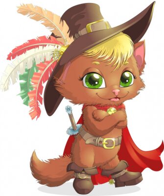 Sticker Katze für Kinder mit Schuhen und Hut mit Federn