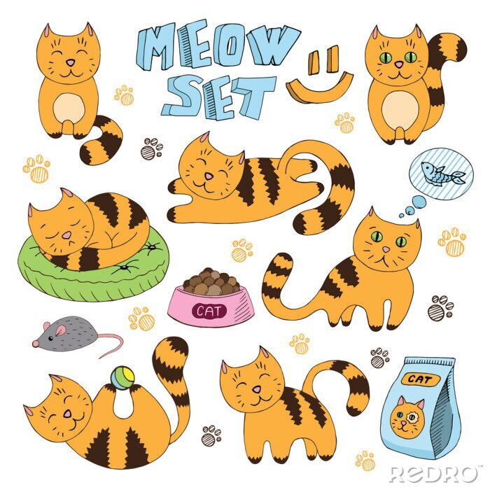 Sticker Katze für Kinder und reflektierte Katzenpfoten Cartoon-Grafik