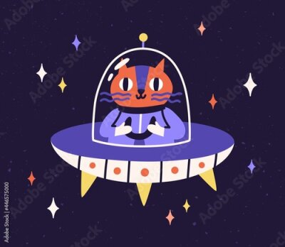 Sticker Katze im UFO