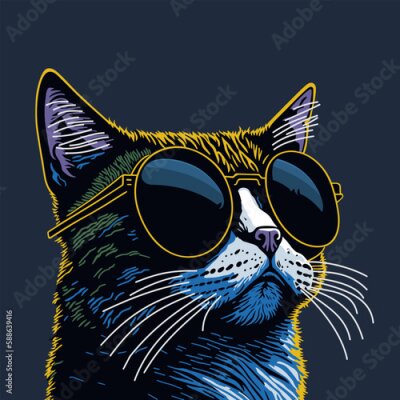 Sticker Katze mit dunkler Brille