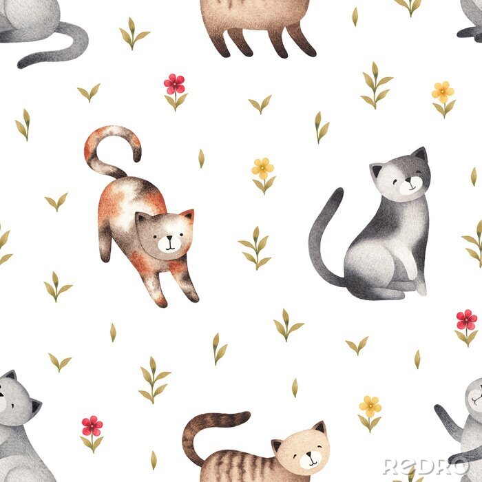 Sticker Katzen in Aquarell für Kinder