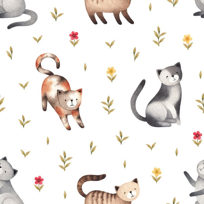 Sticker Katzen in Aquarell für Kinder